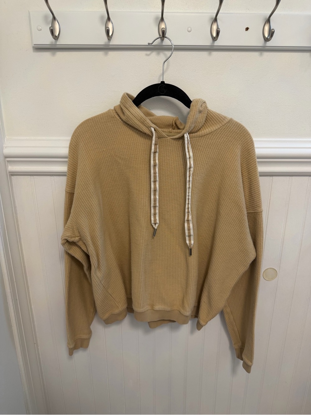 aerie Tan Waffle-Knit Hooded Pullover